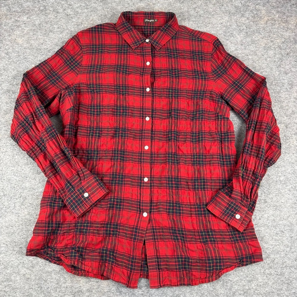 J McLaughlin Button Up Shirt Long Sleeve Plaid Cotton Stretch Womens Medium M